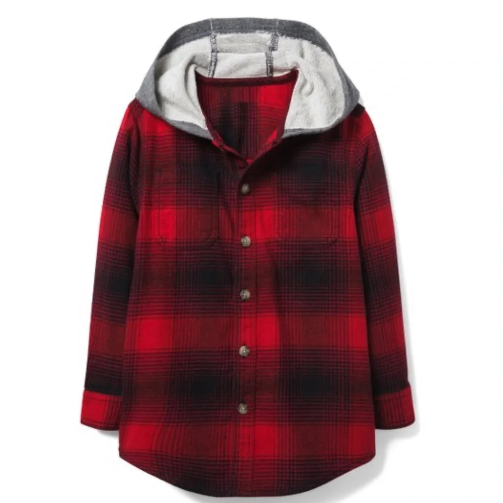 Gymboree Red & Black Plaid Hooded Button-Down